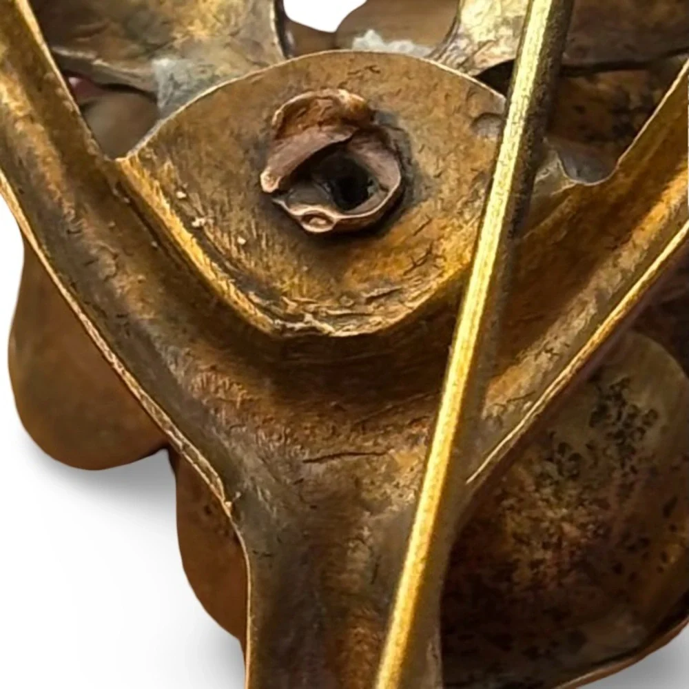 Vintage 1940s Gold Gilded Brass Wishbone Rose Brooch Pin